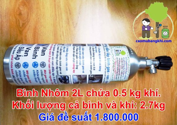 Bình Nhôm 2L chứa 0.5kg khí ethylene nặng 2.7kg