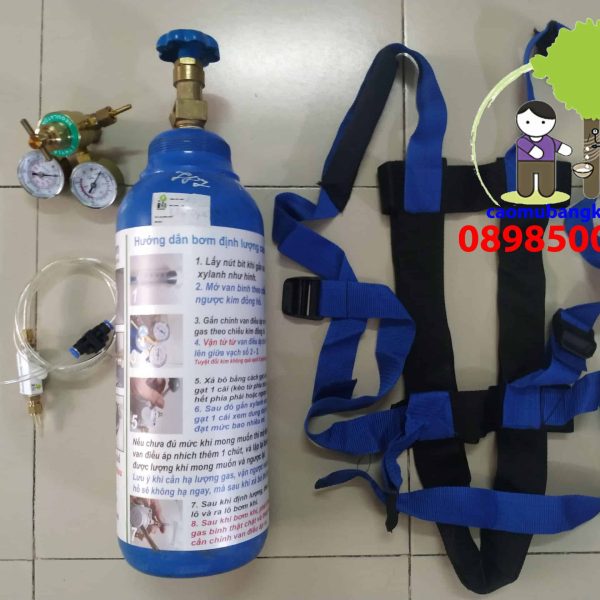 Bộ bình khí ethylene 4L chứa 1kg khí, van, bơm định lượng, balo dành cho áp khí khoan lấy mủ cao su